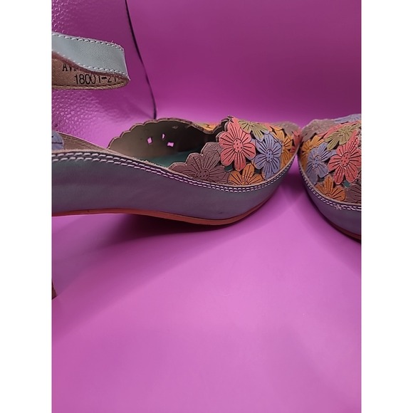 L'Artiste AVNIA Sandals Blue Multi Floral Hand Painted Peep Toe Heels 39 - Picture 4 of 12